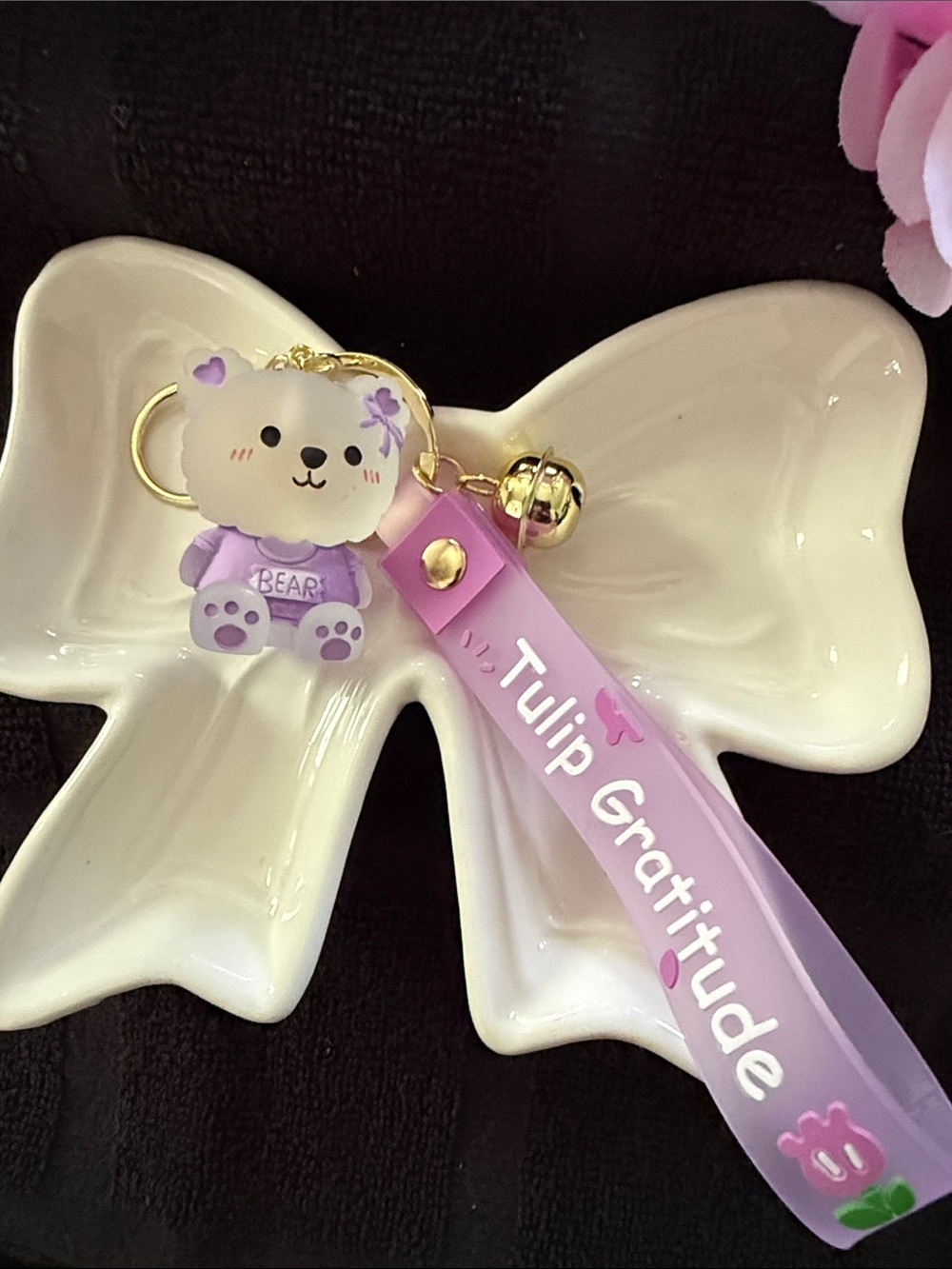 Purple Bear Keychain Wrist Strap - Tulip Gratitude Design